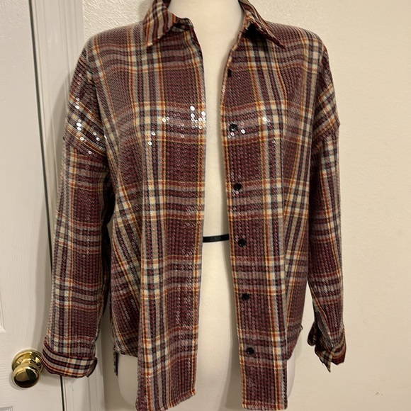 Sequin Plaid Button-Up Shirt - Picture 5 of 10